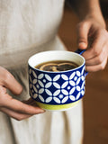 YWDL Japanese Flower Coffee Mug Set Retro Ceramic Milk Oats Mug Office Water Handgrip Cup Kitchen Party Drinkware Set 300ml