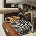 Unique INS Ceramic Coffee Cup Hand Pinched Plaid Water Cups Heat-resistant U-shaped handle Irregular Chessboard Mugs Breakfast