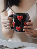 3D Heart-shaped Design Vintage Ceramic Mug, Cute Large Capacity, 3D Embossed Coffee Cup, Kitchen Drinkware Set