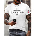 Hot Sale Men's Artemis II Print T-Shirts Summer Short Sleeve Casual Tops Round Neck Black Tees
