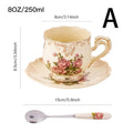 Beautiful ceramic cups with floral patterns, coffee cups, tea sets, water cups. Suitable for family use or afternoon tea.
