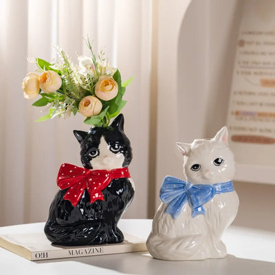 Cute Cat Ceramic Vase Art Flower Detector Creative Ornaments Light Luxury Ceramic Vase Hydroponic Flower Arrangement Accessories