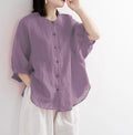 ZOKI Casual Cotton Linen Shirts Oversize Summer Lantern Half Sleeve Tops Summer Korean Loose Mom Button Up Blouse Dropshipping