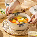 Household Noodle Bowl 1500ml Ceramic Soup Bowl With Handle Salad Pasta Fruit Bowl Kitchen Tableware Microwave Oven Bakware