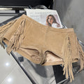 Mid Rise Street Style Shorts Summer Trendy Hot Suede Pants Women Real Suede Fringe Shorts