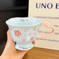 Sakura Relief Ceramic Mug with Spoon Pink Cute High Foot Design for Women Home Use Coffee Cup Souvenir Gift