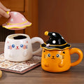 Cute Cat Halloween Ceramic Mug with Lid Spooky Scary Coffee Cup for Hot Tea Cocoa Home Kitchen Cup Festive Decoration Birthday