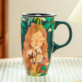 500ml cute girls' mug, large-capacity ceramic cup with lid, high appearance level, home coffee cup, household water drinkware
