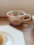 1pcs Irregular hand drawn underglaze color relief blue daisy pink bow ceramic mug water cup