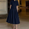 ZANZEA Womens Casual 2 Piece Sets Lace Trim Short Sleeve Crop Tops A-line Midi Skirts 2PCS Outfits Elegant Commute Skirt Sets