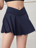 CHRLEISURE Crossover Tennis Skirt for Women Pleated Skirt with Pockets Elastic Golf Skorts Athletic Sports Shorts Activewear