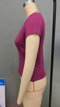 2025 Summer New Fashion Women's T-Shirt Solid-Color Slim-Fit V-Neck Short-Sleeve Top Y2k Clothing