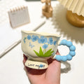 Cute ceramic cup as a holiday gift for girls - water cup with flowers, travel companion cup, coffee cup
