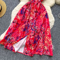 SINGREINY Lemon Print Beach Midi Dress Summer Women Spaghetti Strap A line Backless Split Korean Bohemian Floral Sundress