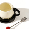 OANKR Ceramic Tea Coffee Cup Set, 180ml Coffee Mug with Saucer and Stainless Steel Spoon for Latte, Cappuccino, Americano Gift