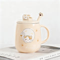 Cat-themed ceramic mug with lid and spoon cartoon style perfect for office or home use coffee cup mugs mug glass mug cup  mugs