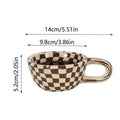 Unique INS Ceramic Coffee Cup Hand Pinched Plaid Water Cups Heat-resistant U-shaped handle Irregular Chessboard Mugs Breakfast