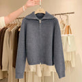 Zipper 100% pure cashmere cardigan ladies knitted coat thickened sweater lapel loose autumn and winter.