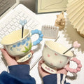Cute ceramic cup as a holiday gift for girls - water cup with flowers, travel companion cup, coffee cup