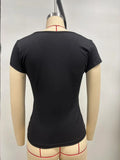2025 Summer New Fashion Women's T-Shirt Solid-Color Slim-Fit V-Neck Short-Sleeve Top Y2k Clothing