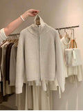 Zipper 100% pure cashmere cardigan ladies knitted coat thickened sweater lapel loose autumn and winter.