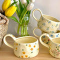 Korean Style Ceramic Mug Cute Hand Pinched Irregular Small Flower Pattern Coffee Cup Breakfast Milk Tea Cups Gift for Kids Girls
