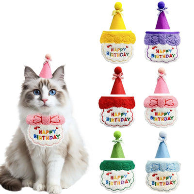 Pet Cat Dog Birthday Outfit - Birthday Hat and Bib Set,Cute Birthday Scarf Bib & Party Hat Adjustable Pet Birthday Supplies