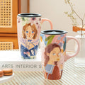 500ml cute girls' mug, large-capacity ceramic cup with lid, high appearance level, home coffee cup, household water drinkware
