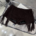 Mid Rise Street Style Shorts Summer Trendy Hot Suede Pants Women Real Suede Fringe Shorts