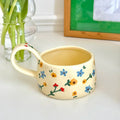 Cream yellow Ceramic Mug Korean Style Cute Flower Pattern Coffee Cup Hand Pinched Irregular Mug Breakfast Milk Tea Cups Watercup