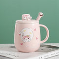 Cat-themed ceramic mug with lid and spoon cartoon style perfect for office or home use coffee cup mugs mug glass mug cup  mugs