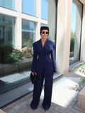 VTKW Women’s Designer 2-Piece Set Single Breasted Blazer High Waist Wide Leg Pants Spring Summer Casual Suit Vacation 2025
