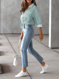 Classic Blue Striped Shirt Women 2026 Spring Streetwear Vintage Long Sleeve Blouses Female Casual Loose Single-Breasted Shirts