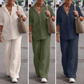 Two-piece Set Women Summer Suit Plus Size Cotton Linen Single-breasted Shirt Trousers Casual Top Wide Leg Pants Loose Outfits
