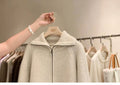 Zipper 100% pure cashmere cardigan ladies knitted coat thickened sweater lapel loose autumn and winter.