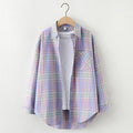 Fresh Flannel Plaid Shirt Women 2026 New Female Blouses and Tops Cotton Loose Long Sleeve Casual Shirts Fine Women's Clothes