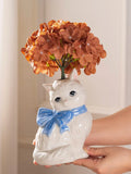 Cute Cat Ceramic Vase Art Flower Detector Creative Ornaments Light Luxury Ceramic Vase Hydroponic Flower Arrangement Accessories