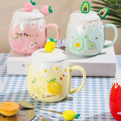 Cute Design With Lid Strawberry Mug Pink Color 450ML Capacity Coffee Mug Heart Art Easy To Clean Porcelain Mug Office Use