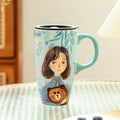 500ml cute girls' mug, large-capacity ceramic cup with lid, high appearance level, home coffee cup, household water drinkware