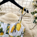 SINGREINY Lemon Print Beach Midi Dress Summer Women Spaghetti Strap A line Backless Split Korean Bohemian Floral Sundress