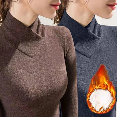 Autumn Winter New Semi High Neck V-neck Women's T-shirt Fleece Wearing Inside Women's Thermal Underwear Women Clothing