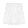 White Lace Trim Patchwork Casual Shorts for Women's High Waisted Wide Leg Vacation Beach Pants Loose Thin Bottoms Home Shorts