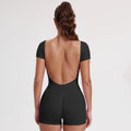 Backless Ribbed Bodysuit for Women Seamless U-Neck Short Sleeve Scoop Neck Jumpsuit Tummy Control Butt Lifting Workout Romper