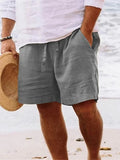 2025 New Summer New Men's Cotton Linen Breathable Shorts Hawaii Beach Pants Male Solid Color Trousers Loose Versatile Streetwear