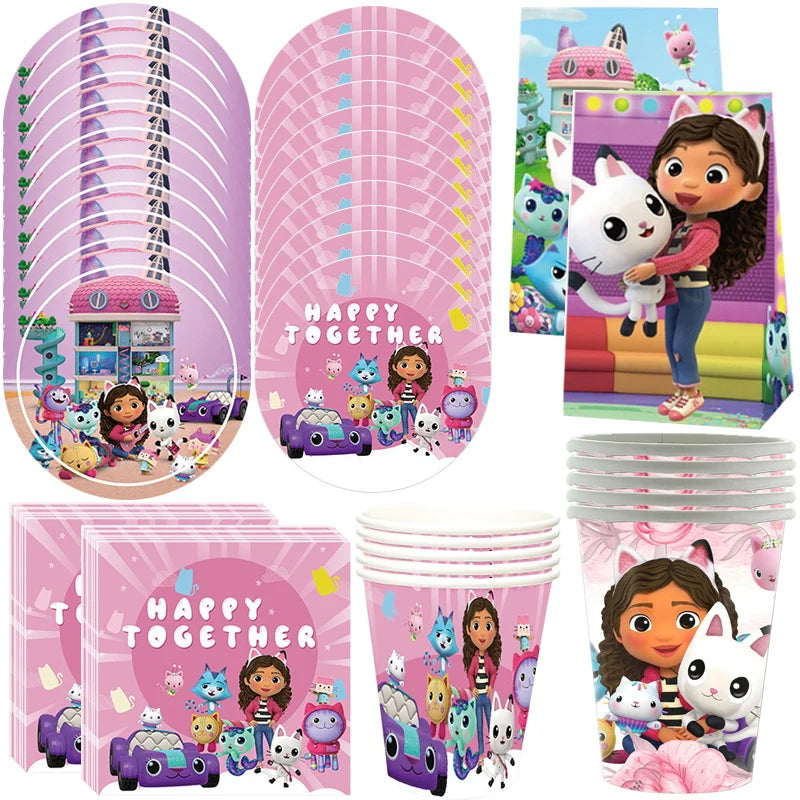Gabby Dollhouse Birthday Party Supplies Plates Cups Tablecloth Napkins Gabby Cat Birthday Decoration Supply Kit Kids Party Favor