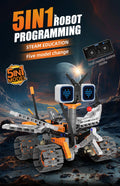 Digital display 5-in-1 transformable robot model assembly, remote control robot building blocks toy, children's toy gift