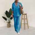 Two-piece Set Women Summer Suit Plus Size Cotton Linen Single-breasted Shirt Trousers Casual Top Wide Leg Pants Loose Outfits