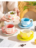 300ML Korean Style Hand Pinched Irregular Ceramic mug Hand-painted Flower Heart Coffee Cup Breakfast Milk Afternoon tea cup Gift