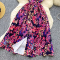 SINGREINY Lemon Print Beach Midi Dress Summer Women Spaghetti Strap A line Backless Split Korean Bohemian Floral Sundress