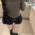 Black Sexy Low Waist Y2K Jean Shorts Woman Punk Gothic Popular Denim Super Shorts Female Korean Fashion Slin Fit Hot Short Pants